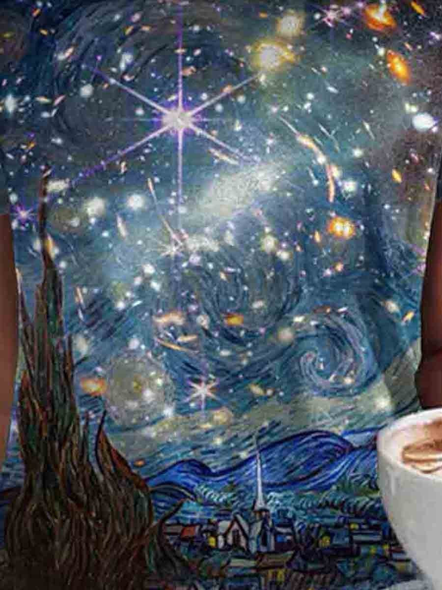 Starry Night Art Print Casual Tee